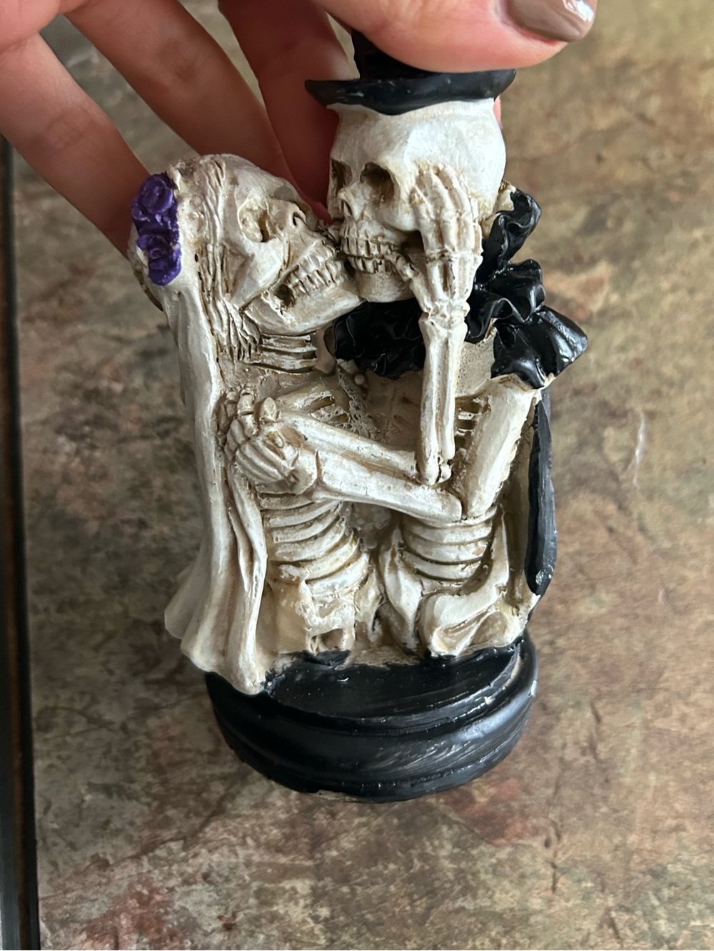Romantic Skeleton Couple Figurine in Ivory and Black